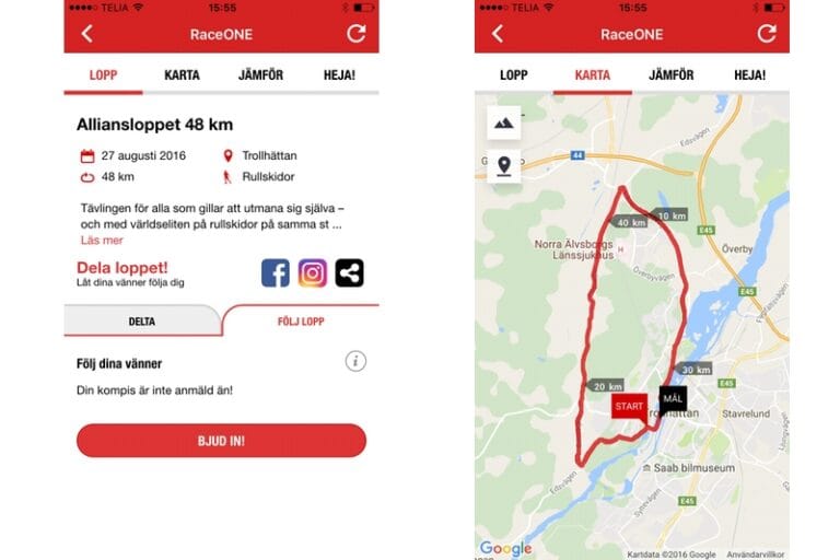 Följ din kompis live med RaceOne