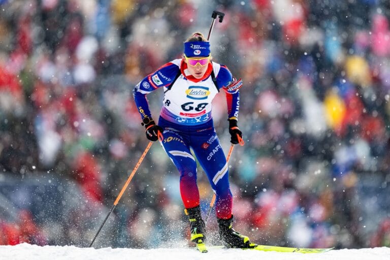 Justine Braisaz-Bouchet vinner damernas sprint under VM i Lenzerheide 2025.